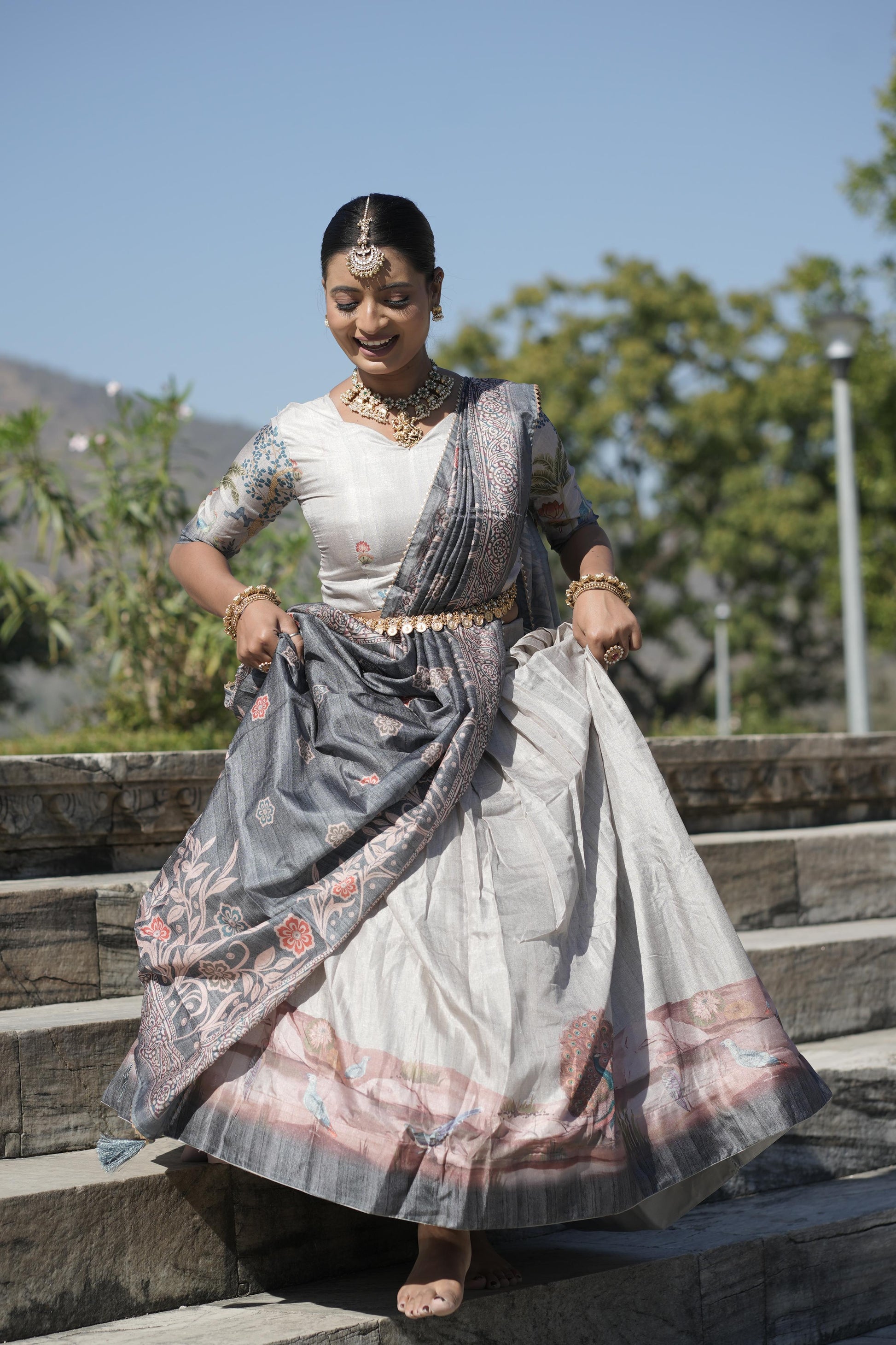 Grey color silk lehenga choli online