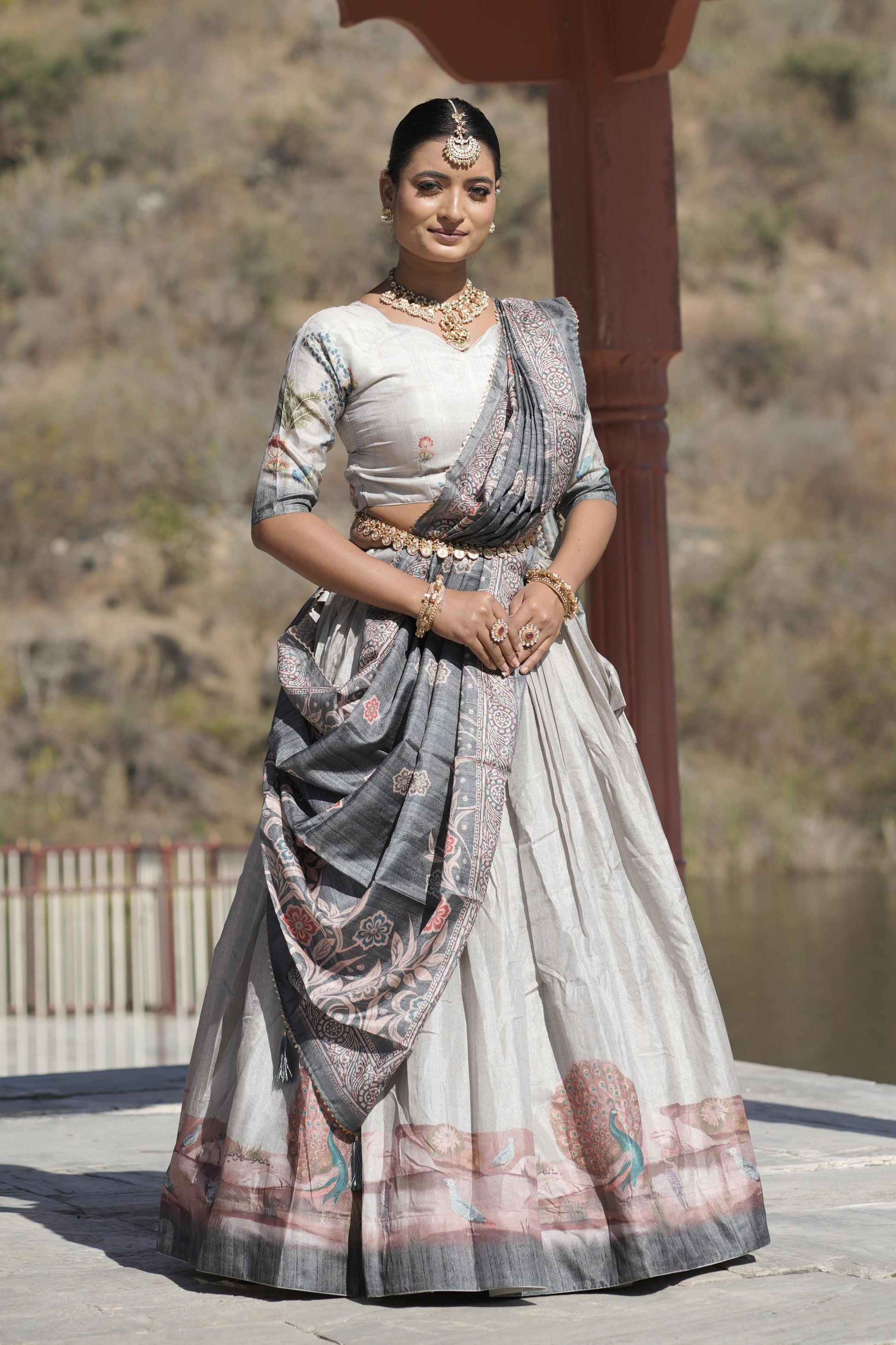 Grey color silk lehenga choli for women