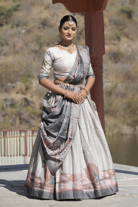 Grey color silk lehenga choli for women