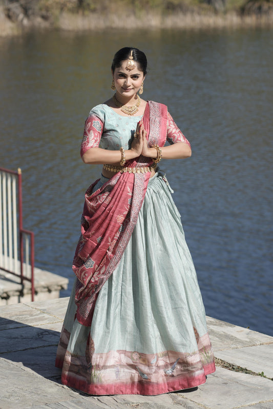 Sky color manipuri silk lehenga choli online