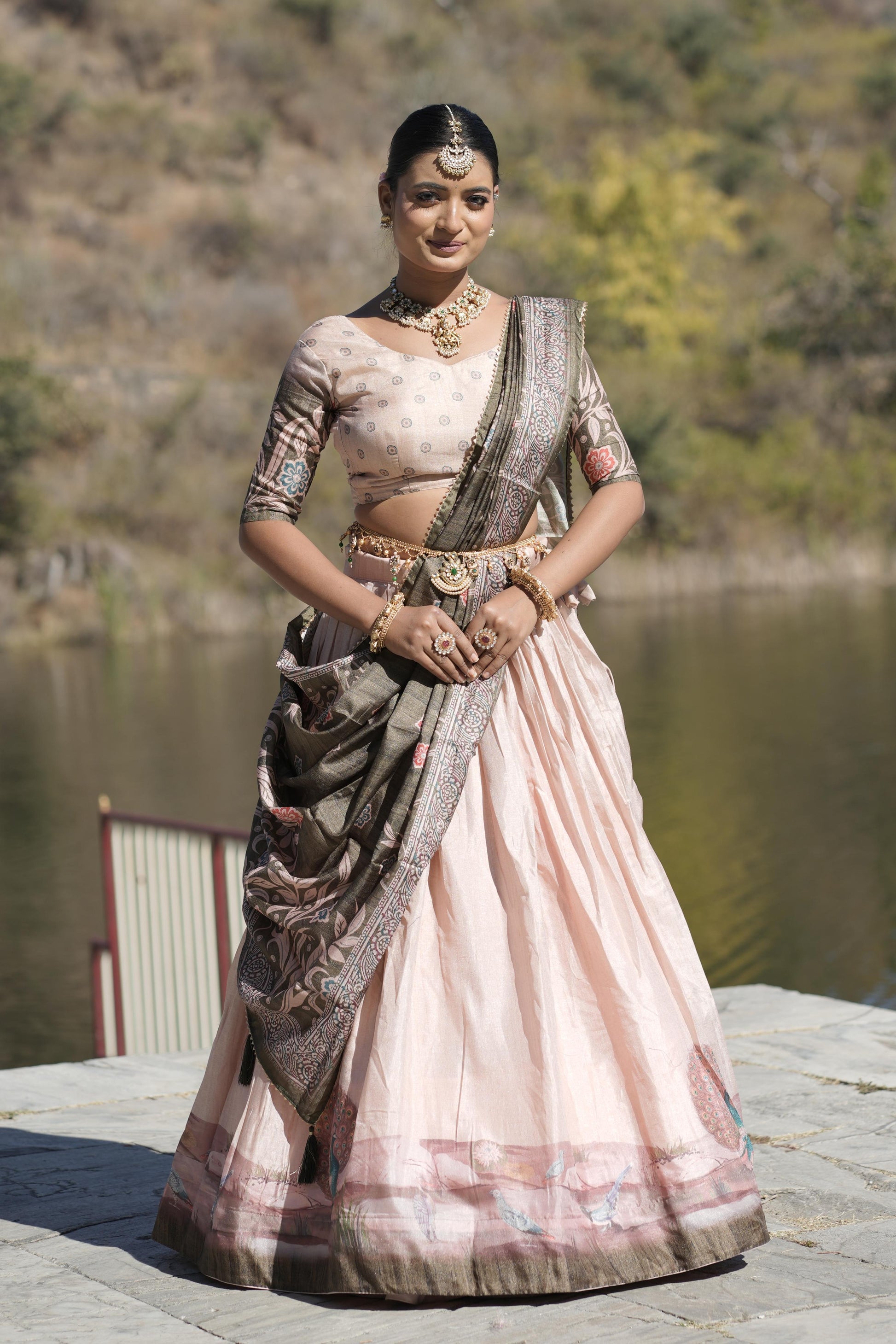 Light pink color silk lehenga choli for women
