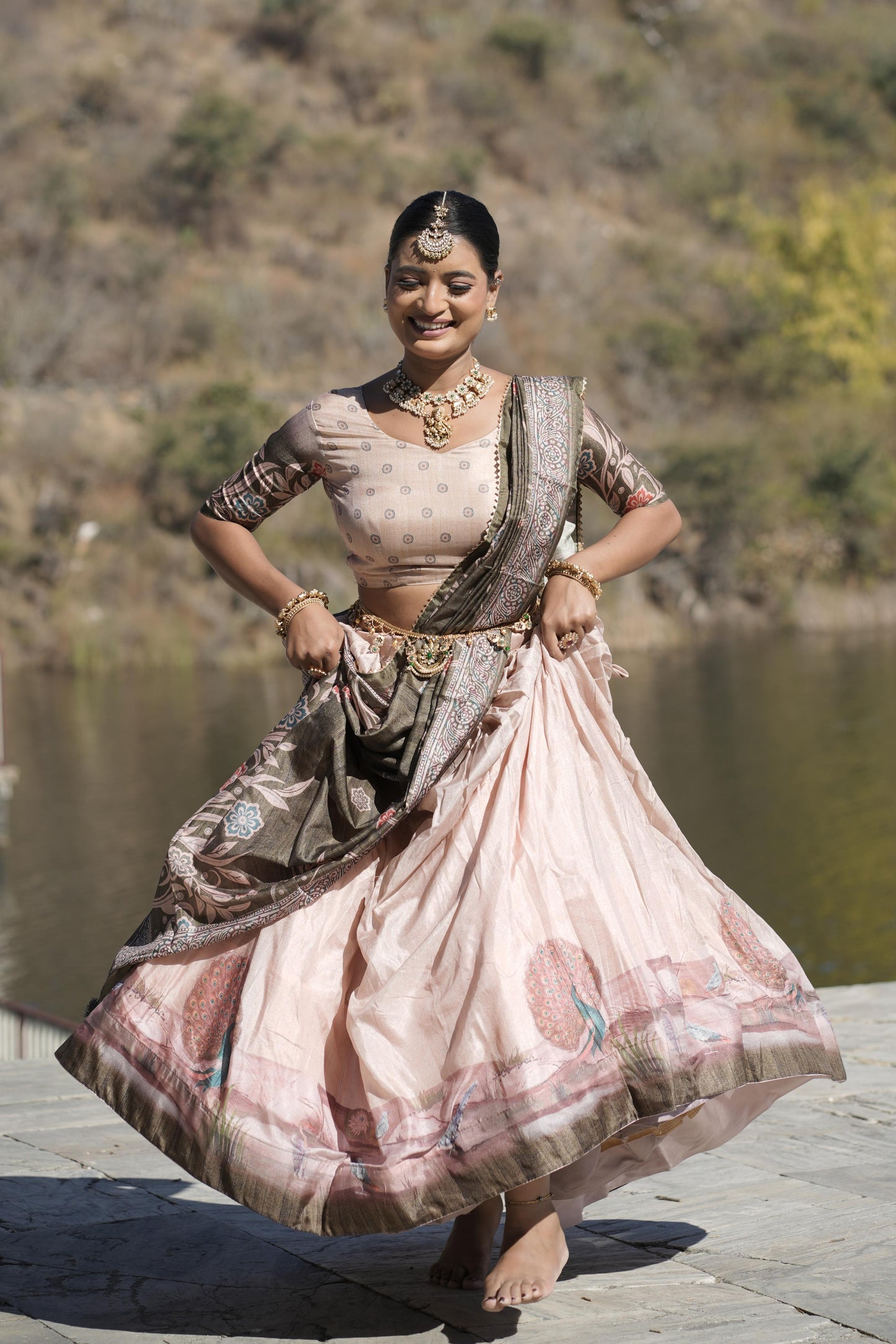 Pink color silk lehenga choli images