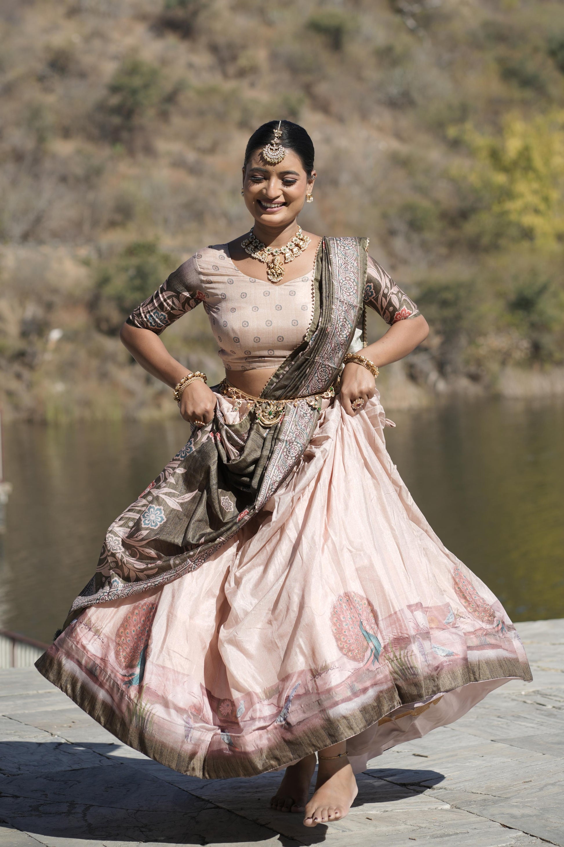 Pink color silk lehenga choli images