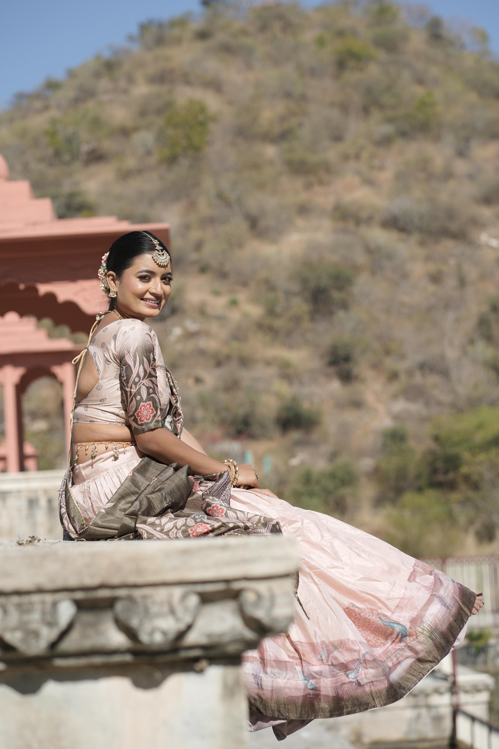 Pink color silk lehenga choli price