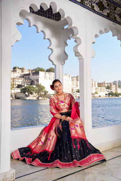 Black color jacquard silk lehenga choli for women
