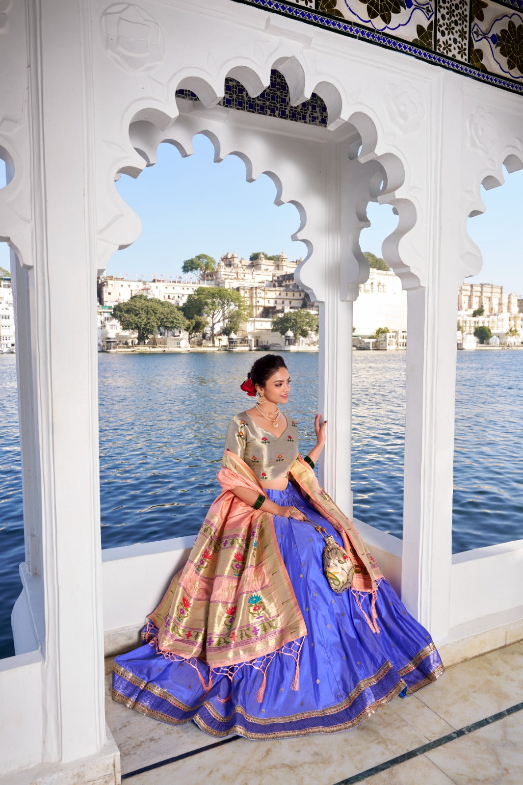 Blue color jacquard silk lehenga choli for women