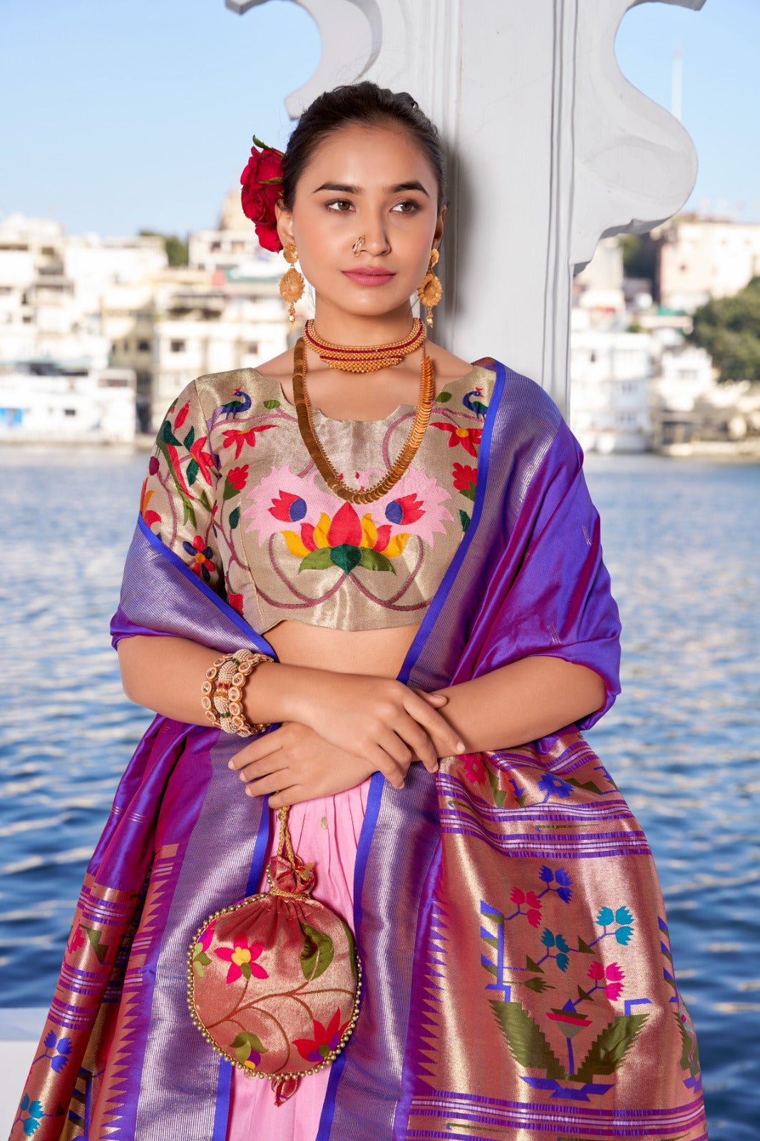 Light pink color jacquard silk lehenga choli for wedding
