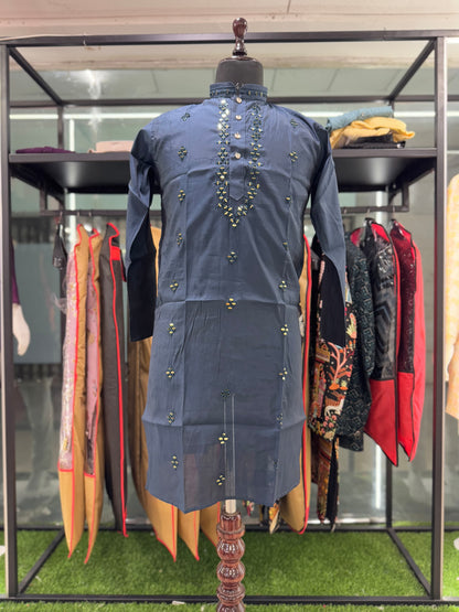 Blue color viscose mens kurta for wedding