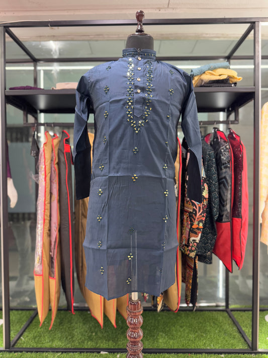 Blue color viscose mens kurta for wedding