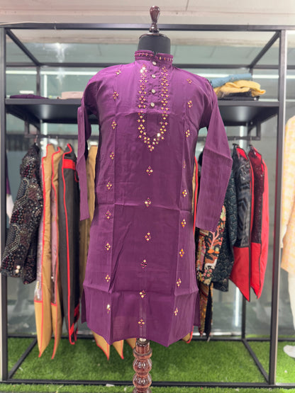Purple color viscose mens kurta with pajama online shopping