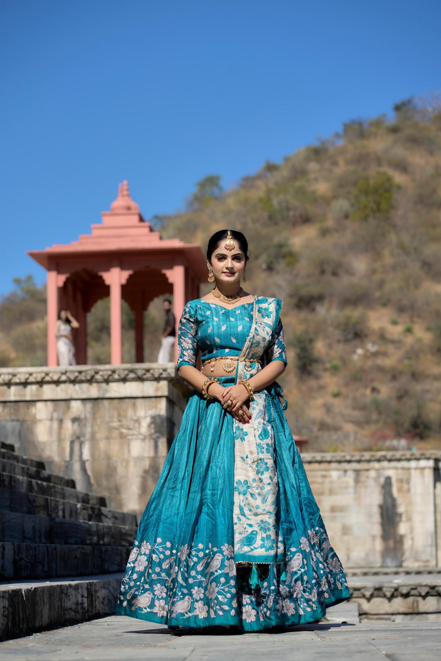 Cyan color silk lehenga choli for women online
