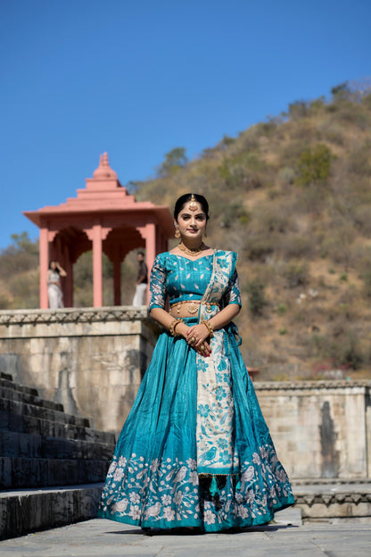 Cyan color silk lehenga choli for women online
