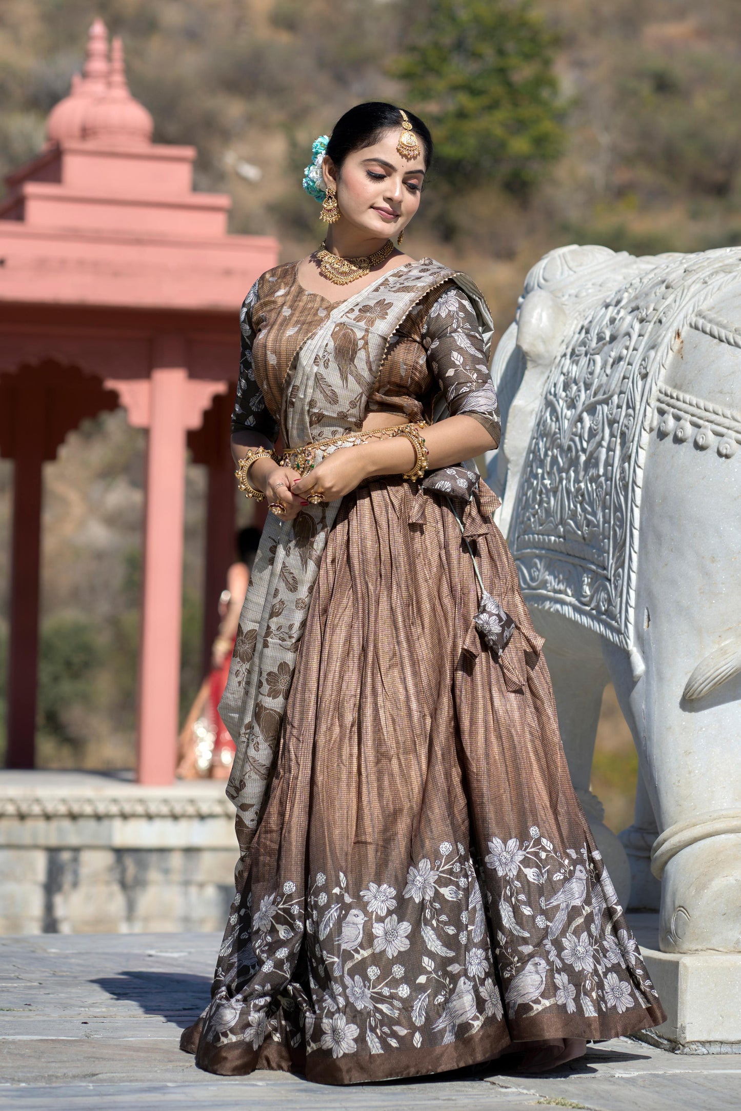 Brown color silk lehenga choli for wedding
