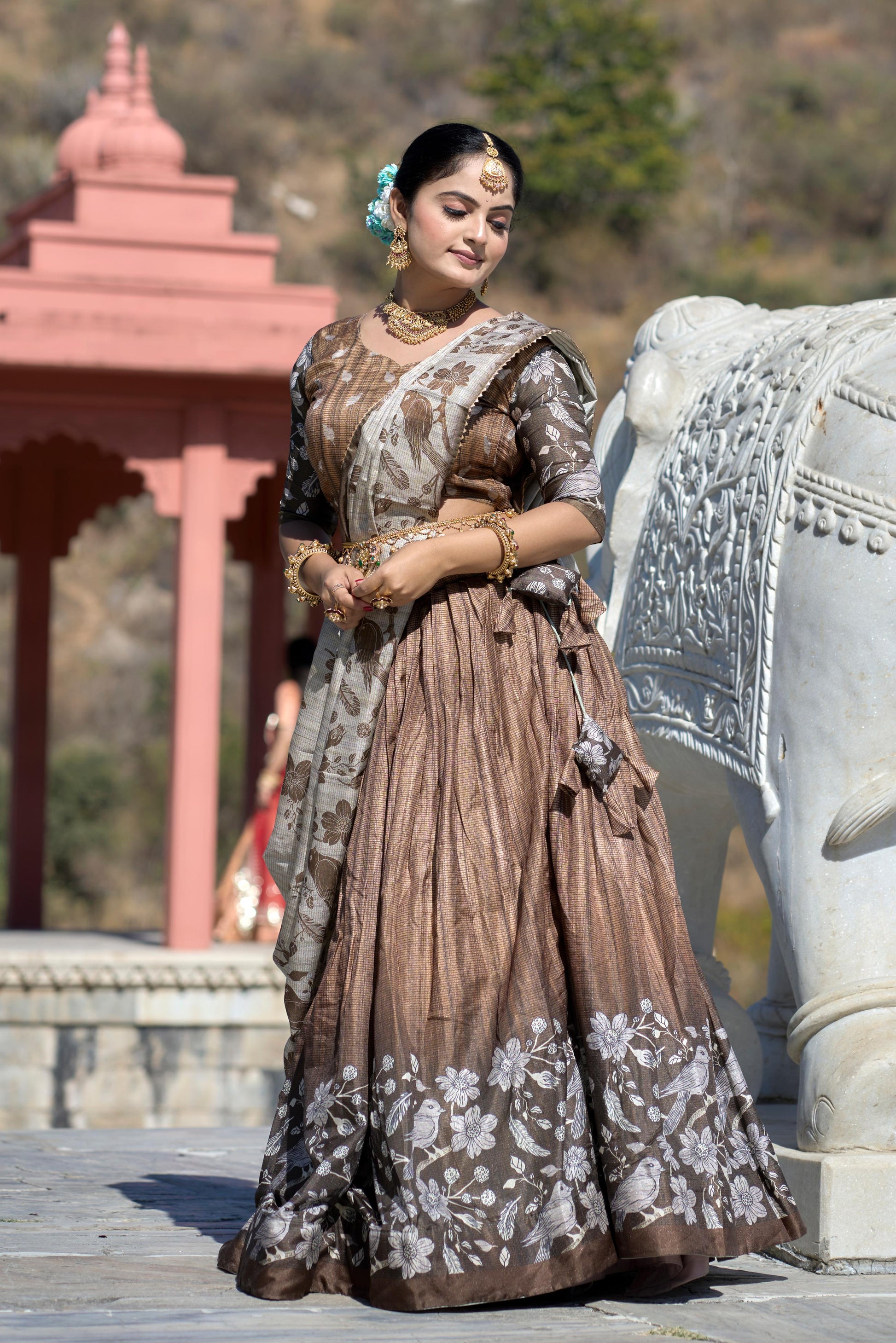 Brown color silk lehenga choli for wedding
