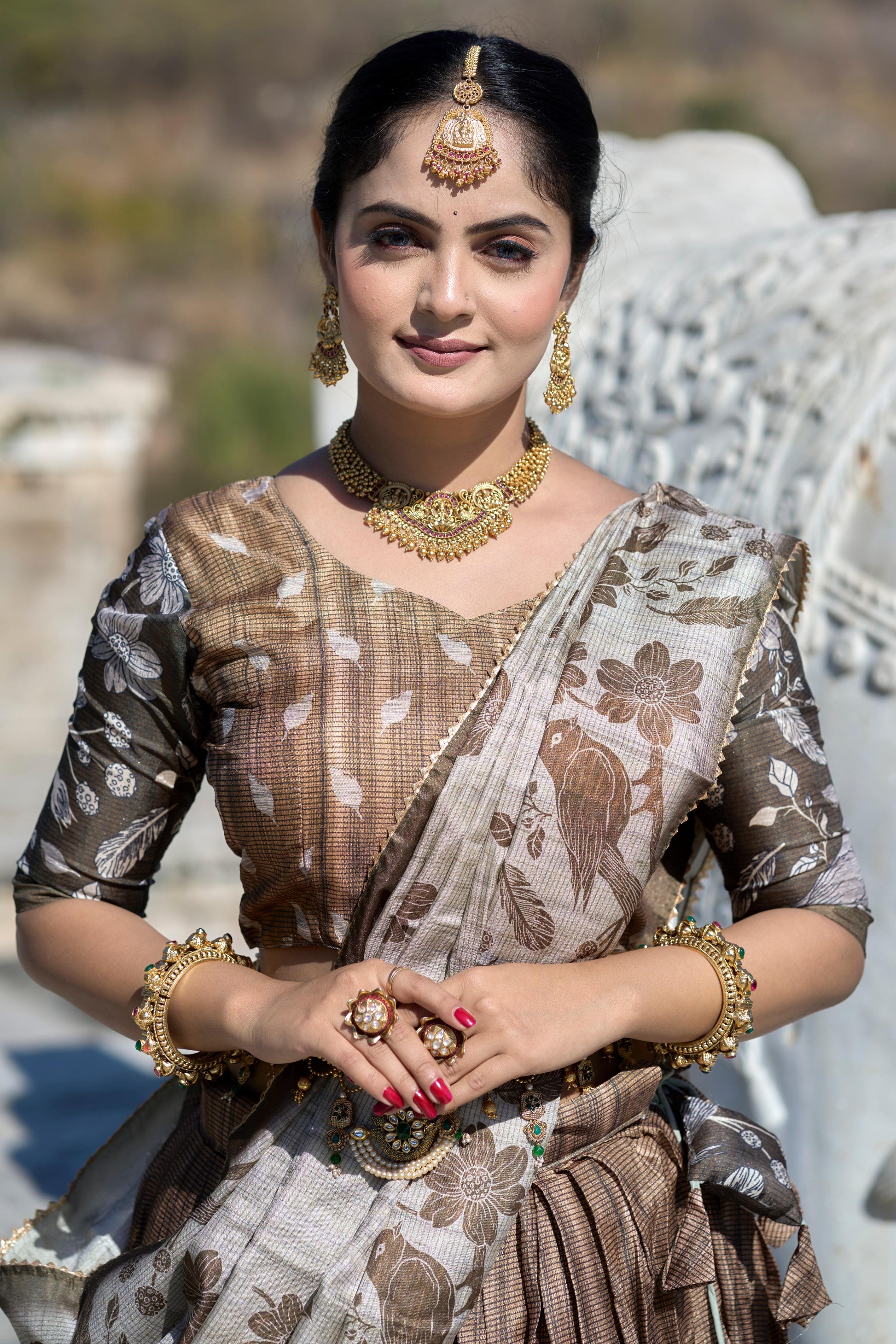 Brown color silk lehenga choli with dupatta
