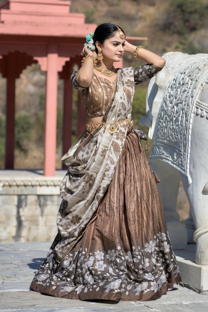 Brown color silk lehenga choli for women online
