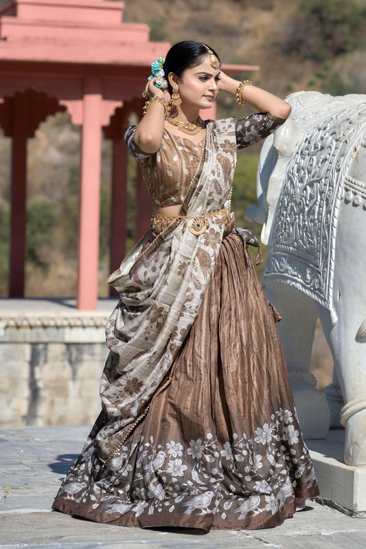 Brown color silk lehenga choli for women online

