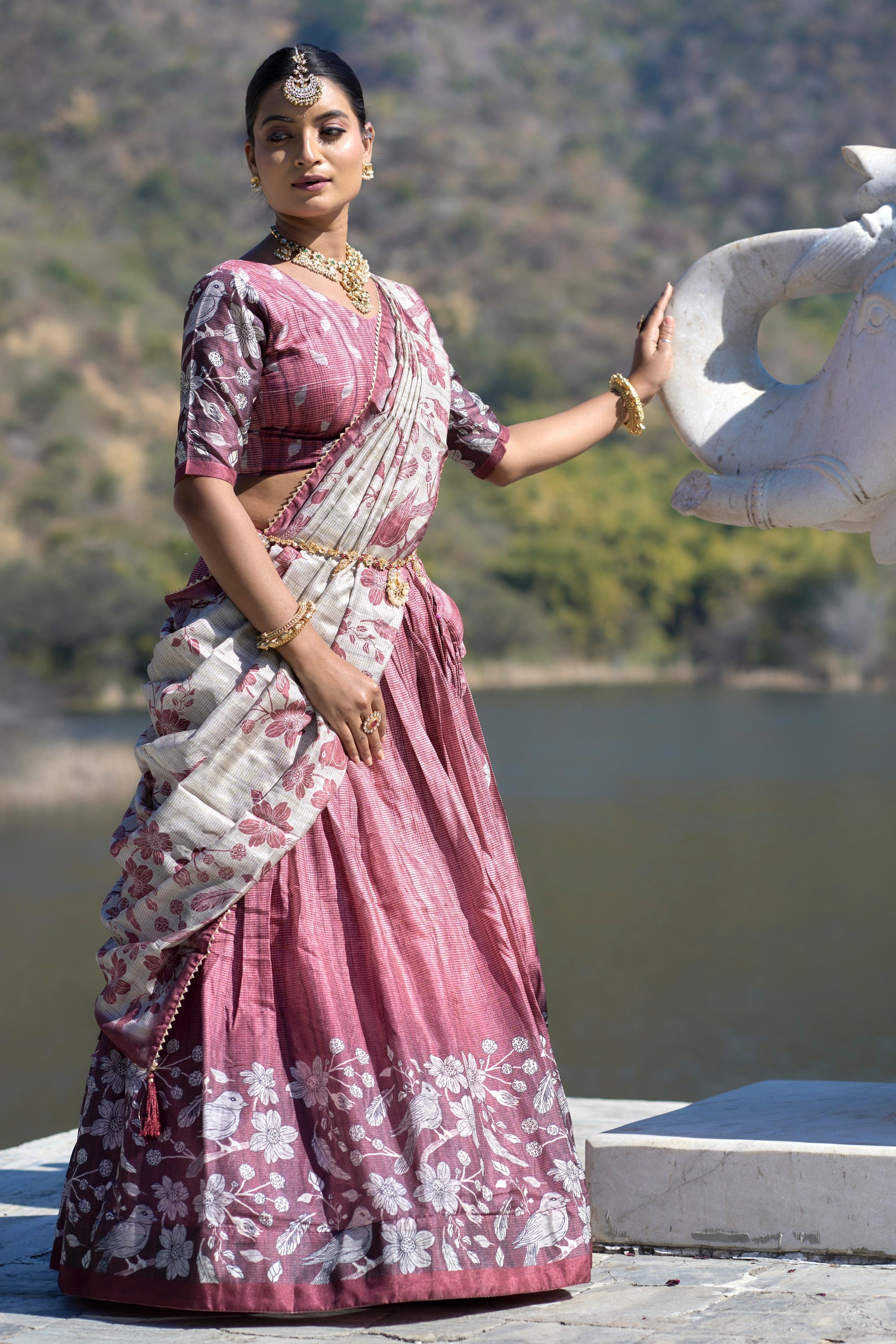 Deep pink color manipuri silk lehenga choli 