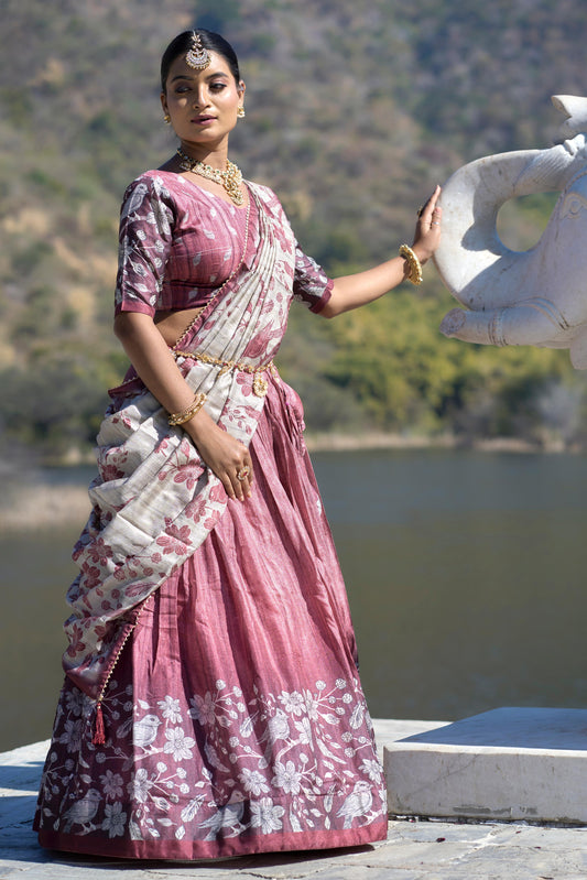Deep pink color manipuri silk lehenga choli 