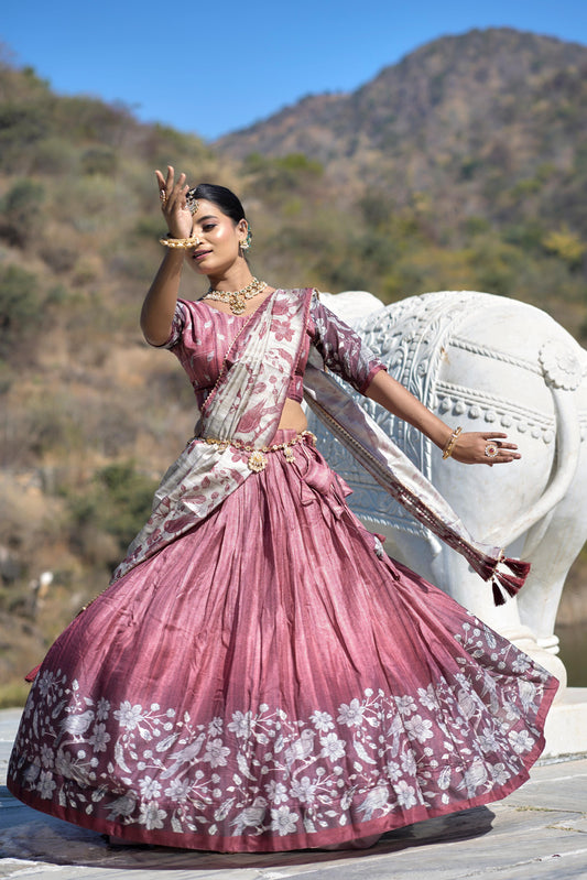 Deep pink color manipuri silk lehenga choli for women