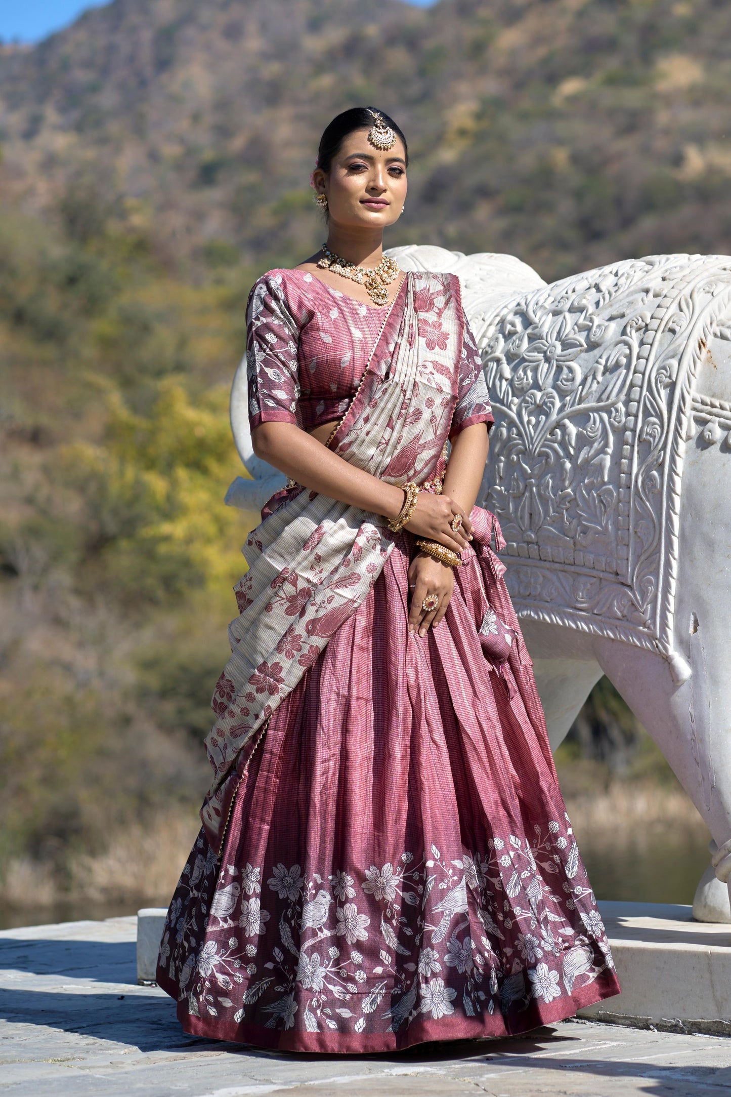 Deep pink color manipuri silk lehenga choli price