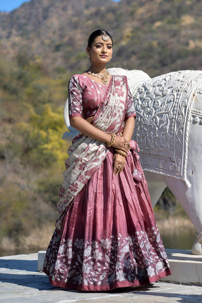 Deep pink color manipuri silk lehenga choli price