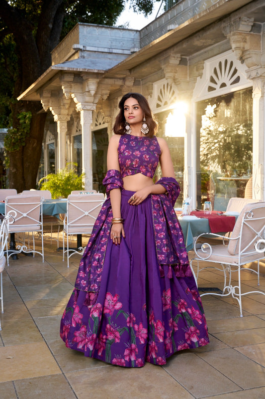 Purple color tussar silk lehenga choli for women with price
