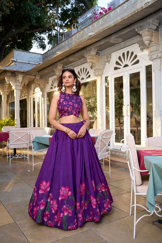Purple color tussar silk lehenga choli for women online
