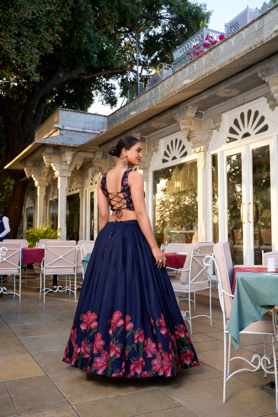 Navy blue color tussar silk lehenga choli with dupatta