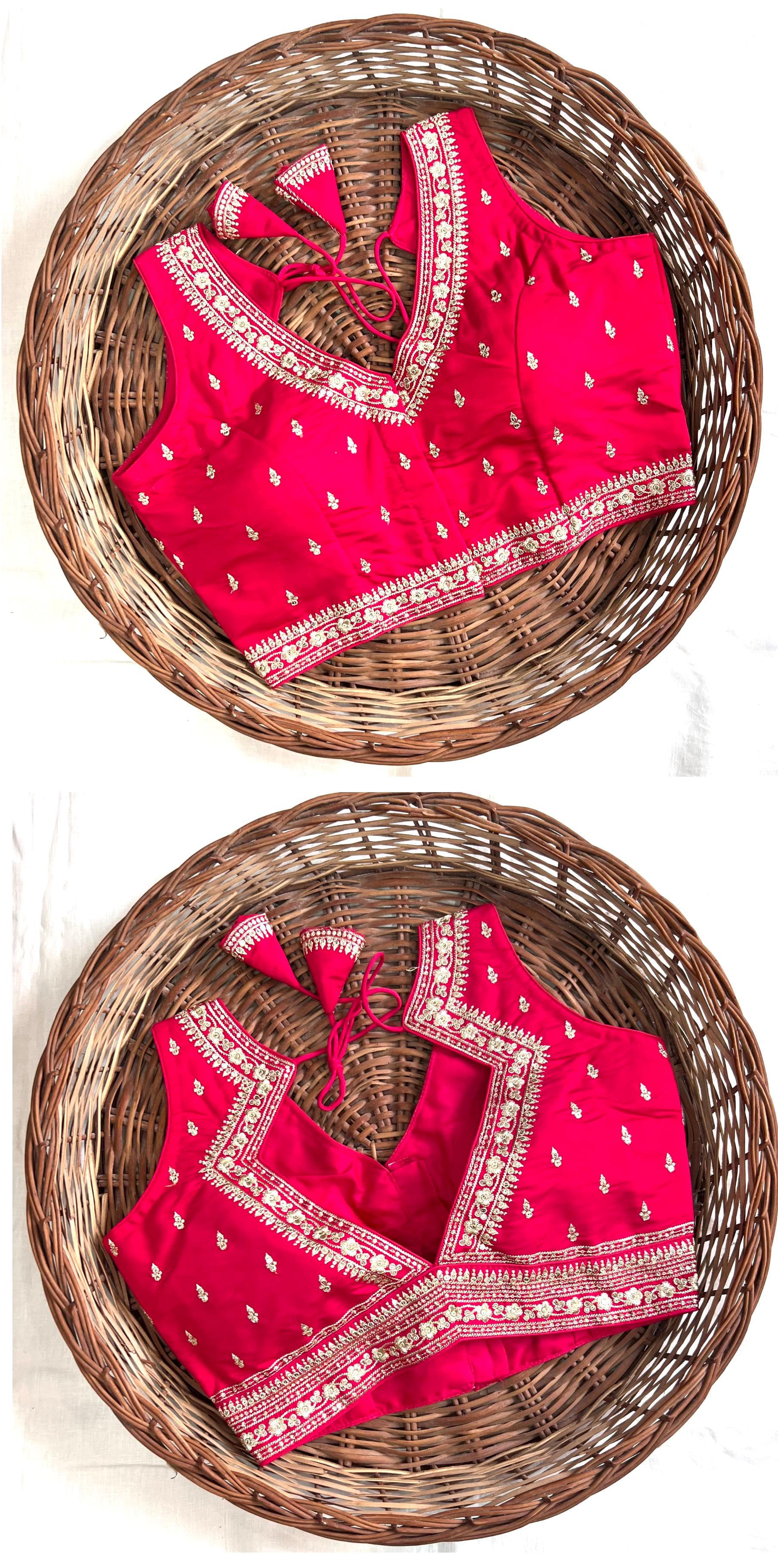 Pink color silk sarees blouse for women