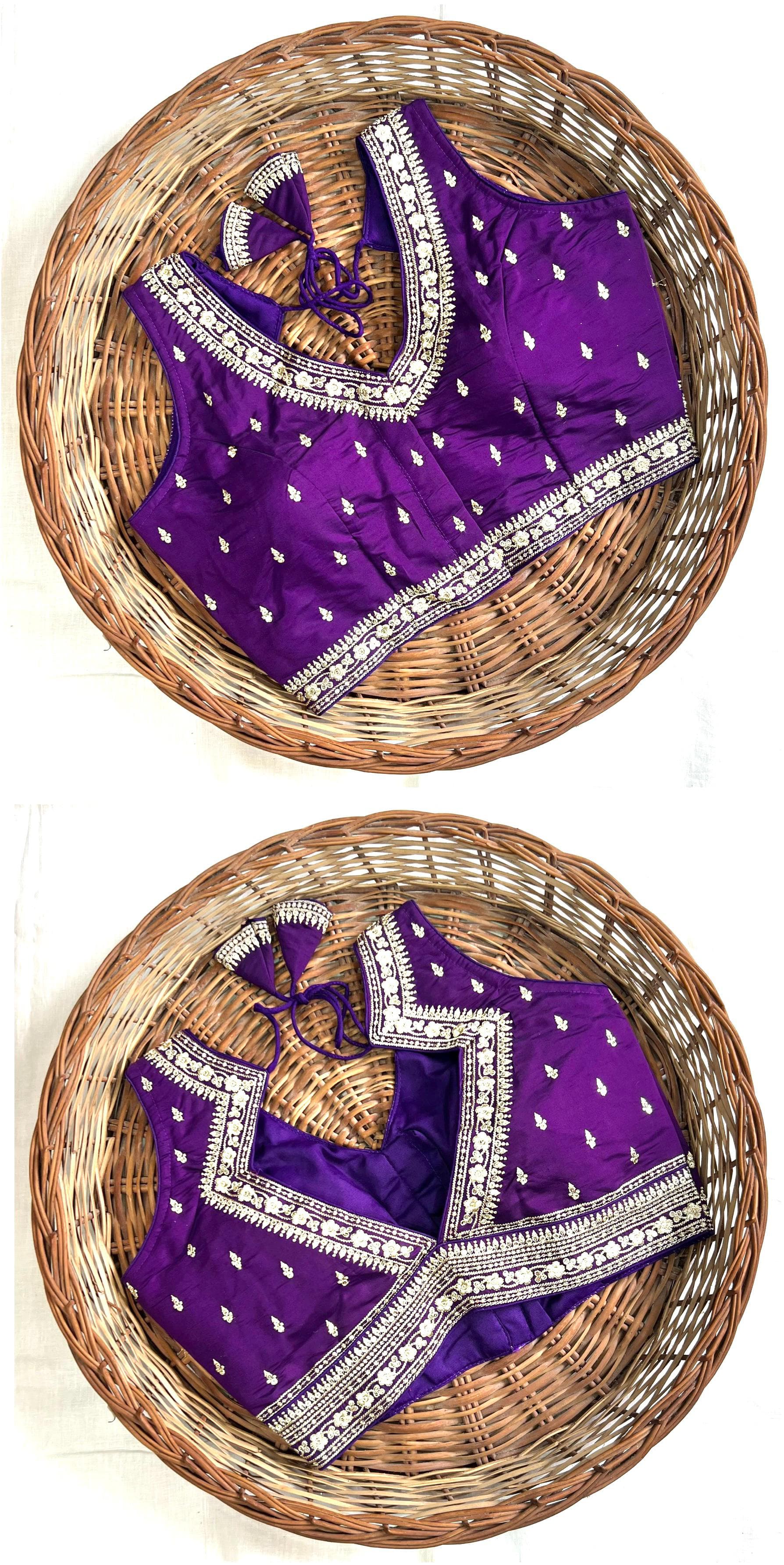 Purple color silk sarees blouse with online shopping