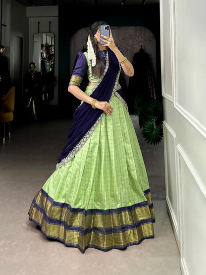 Pista color zari chex lehenga choli with dupatta online