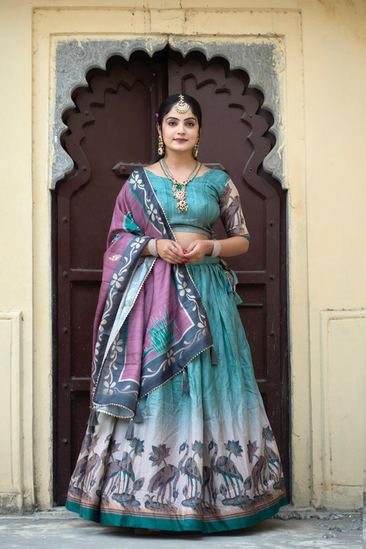 Rama color manipuri silk printed lehenga choli for women
