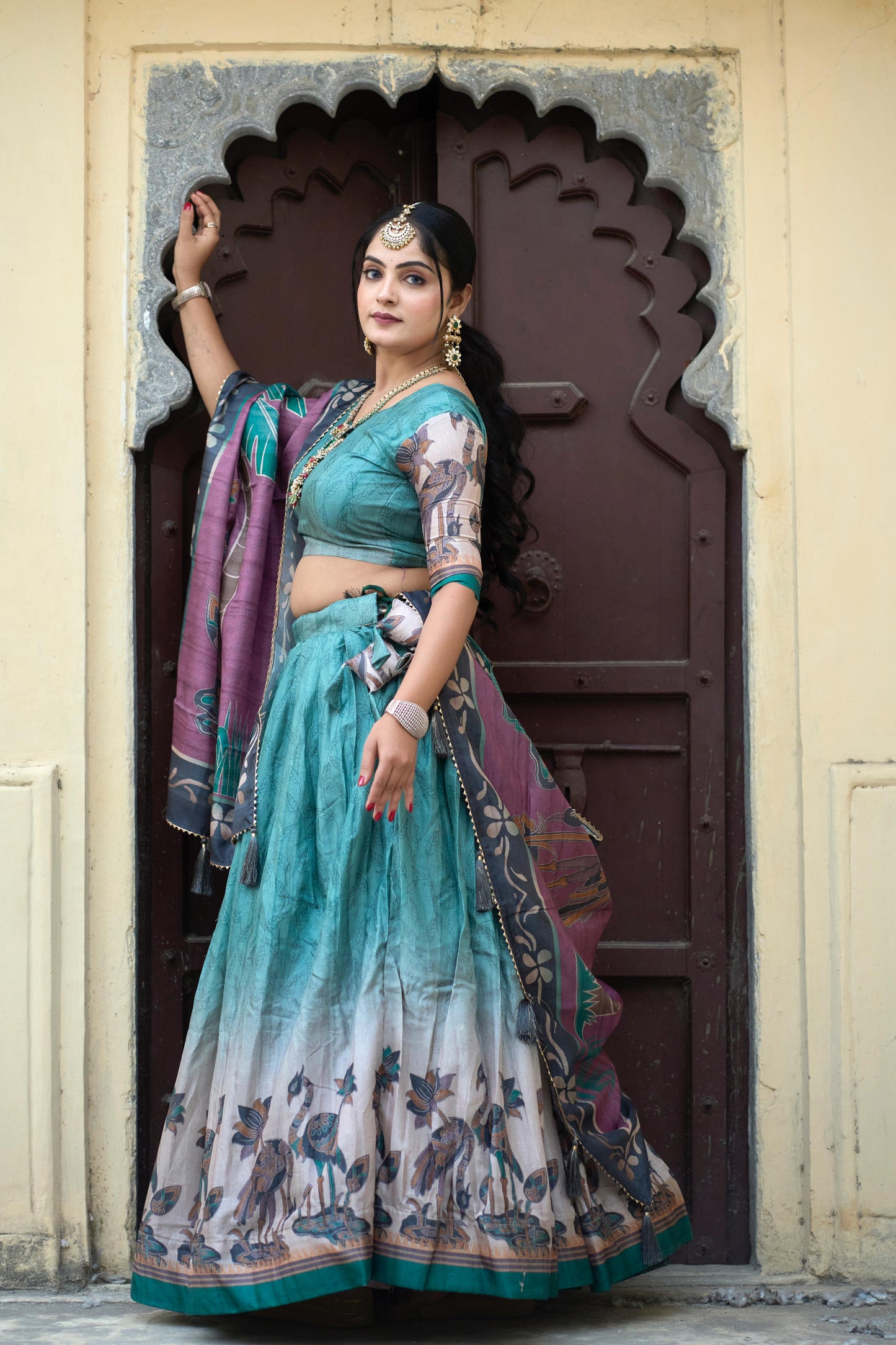 Rama color manipuri silk printed lehenga choli 