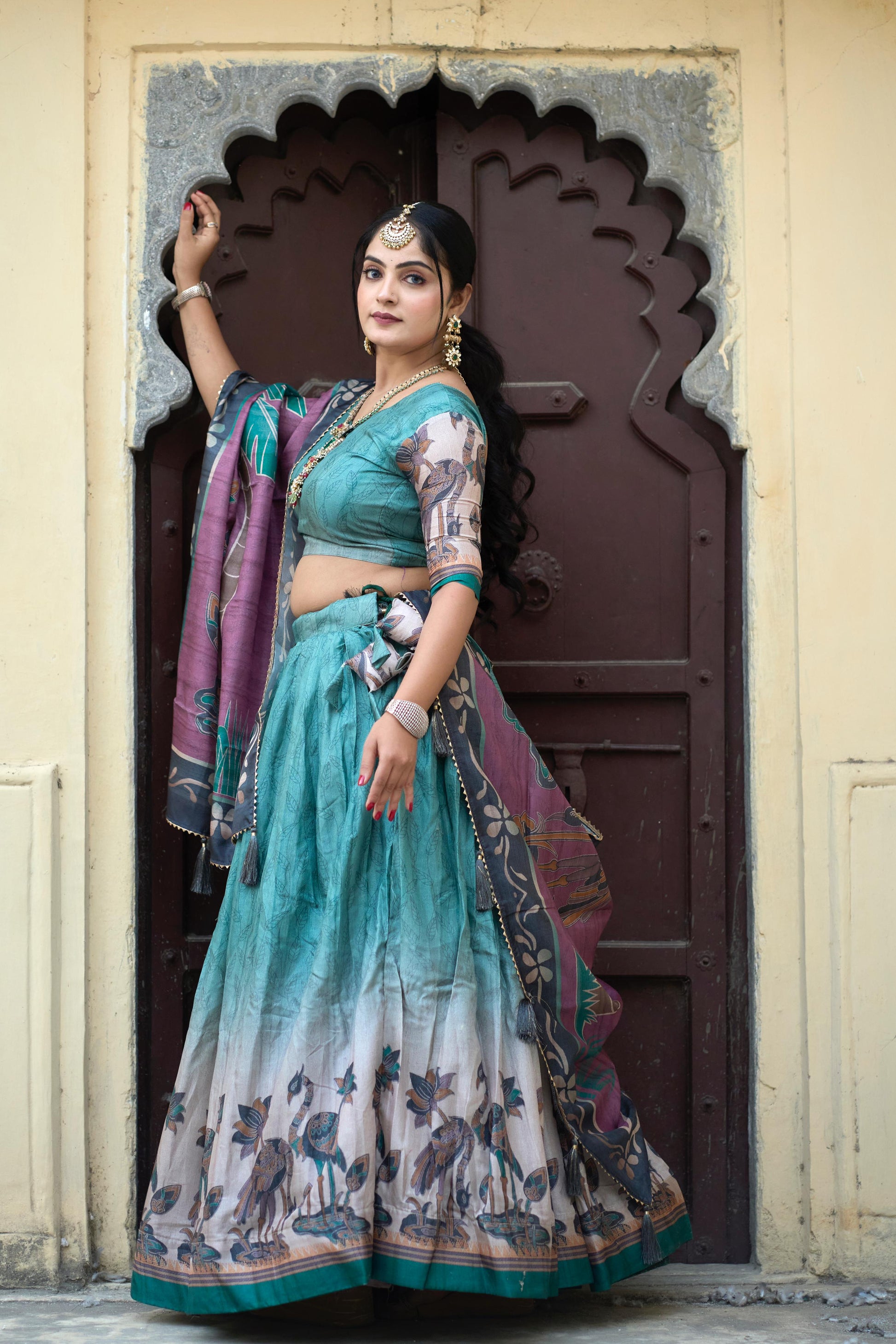 Rama color manipuri silk printed lehenga choli 