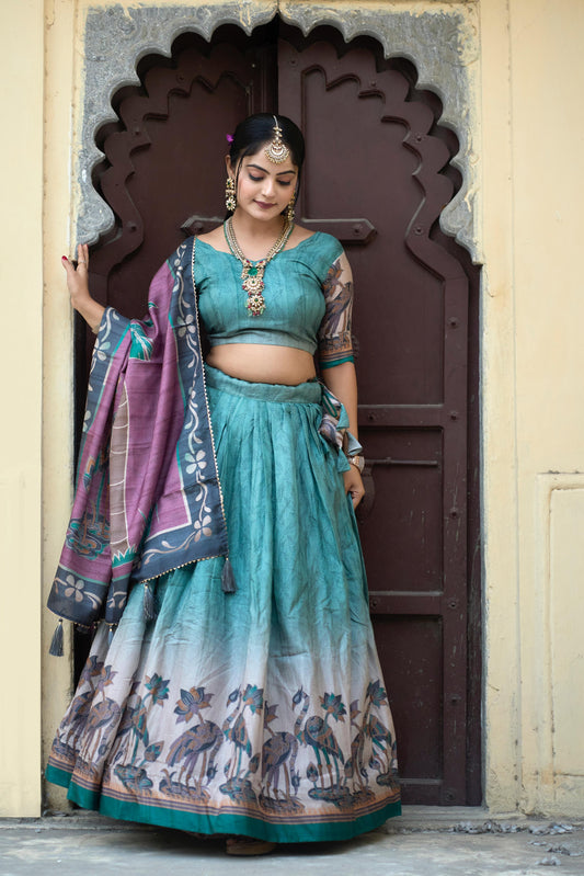 Rama color manipuri silk printed lehenga choli online shopping