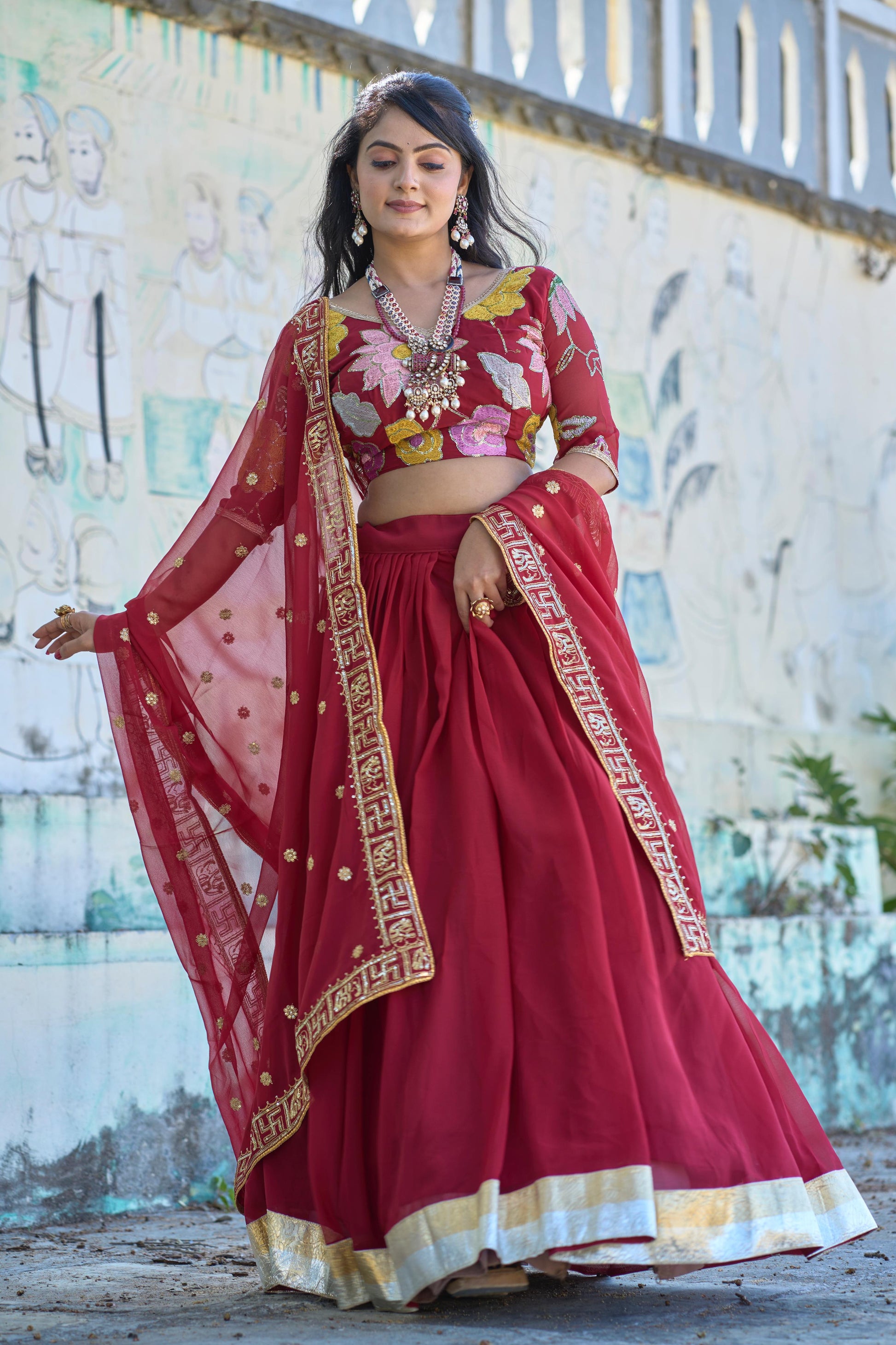 Maroon color georgette lehenga choli price