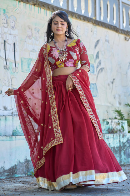 Maroon color georgette lehenga choli price
