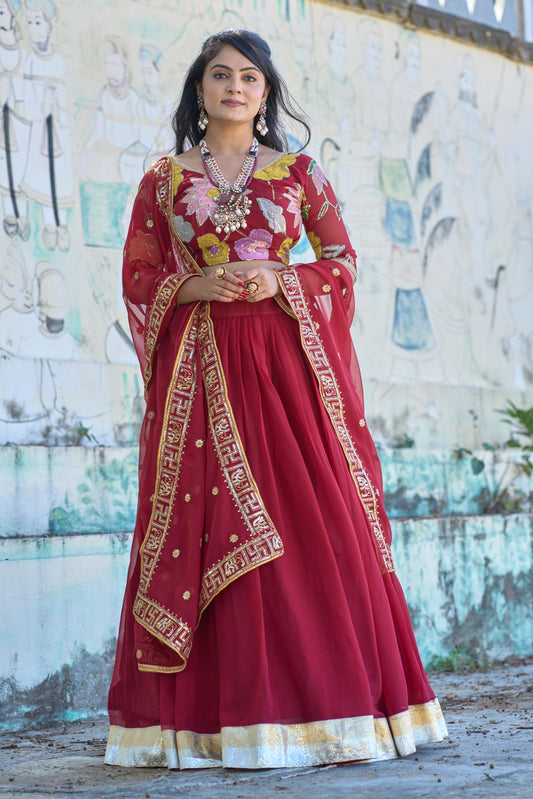 Maroon color georgette lehenga choli for women