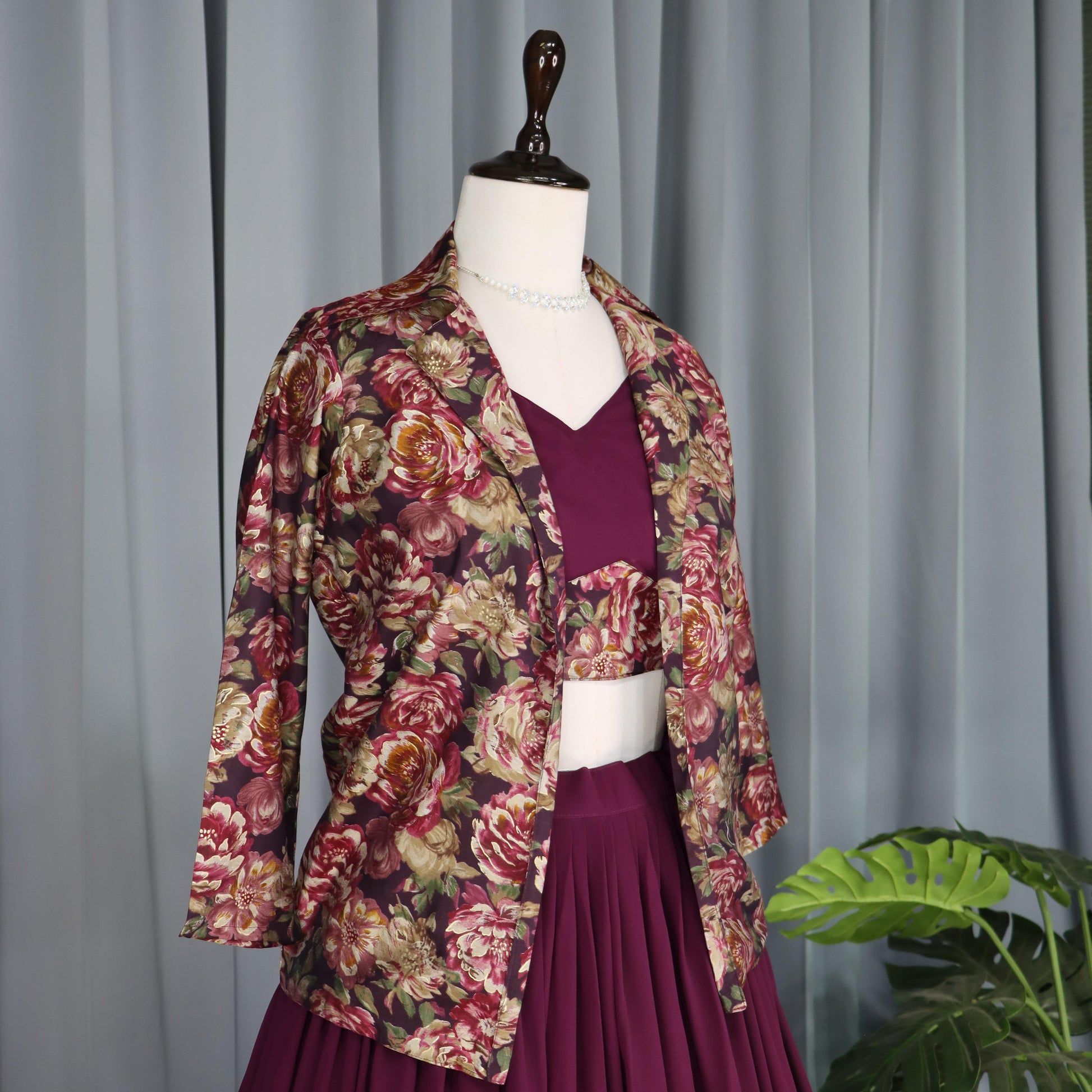 Rama color georgette prined lehenga with koti design