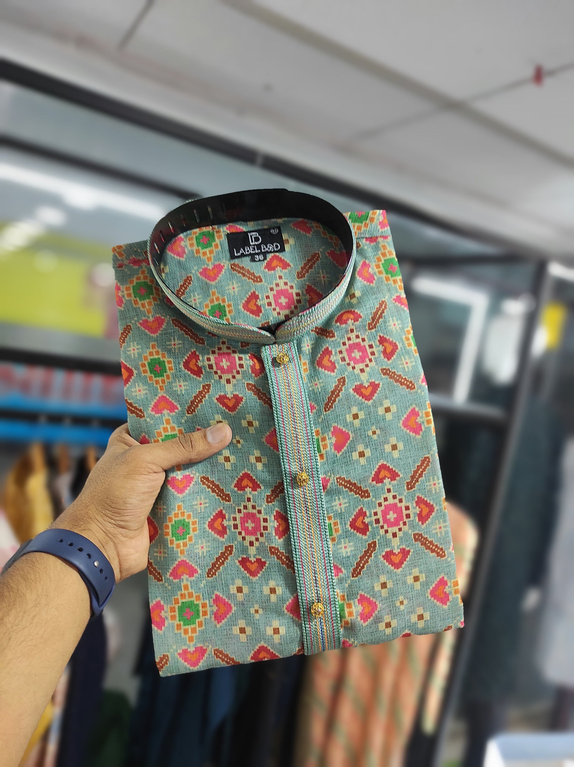 Multi color linen printed mens kurta with pyjama online shopping