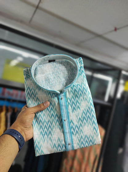 Multi color linen printed mens kurta with pyjama design