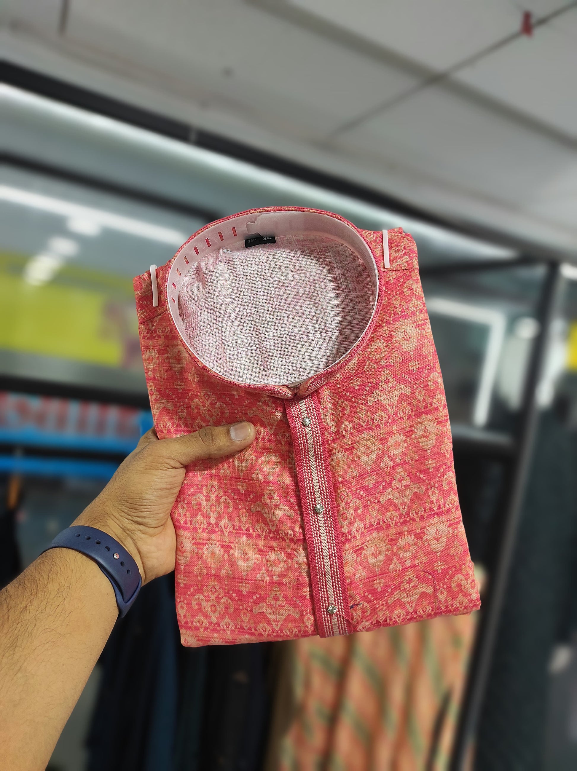 Multi color linen printed mens kurta with pyjama price