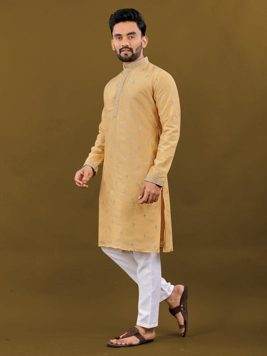 Yellow color matka silk kurta with kurta online
