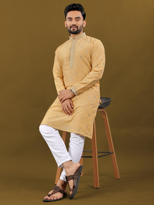 Yellow color matka silk kurta with kurta online shopping