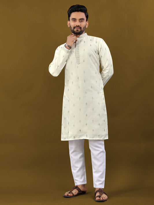 Off white matka silk kurta for men's