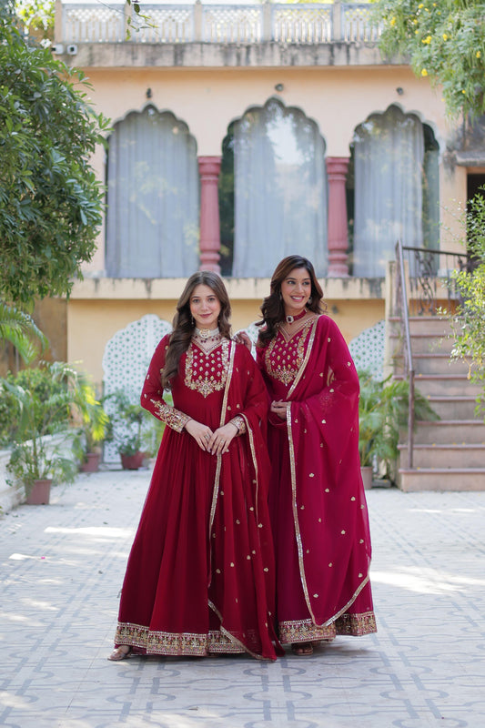 Pink color georgette sequins work gown for women
