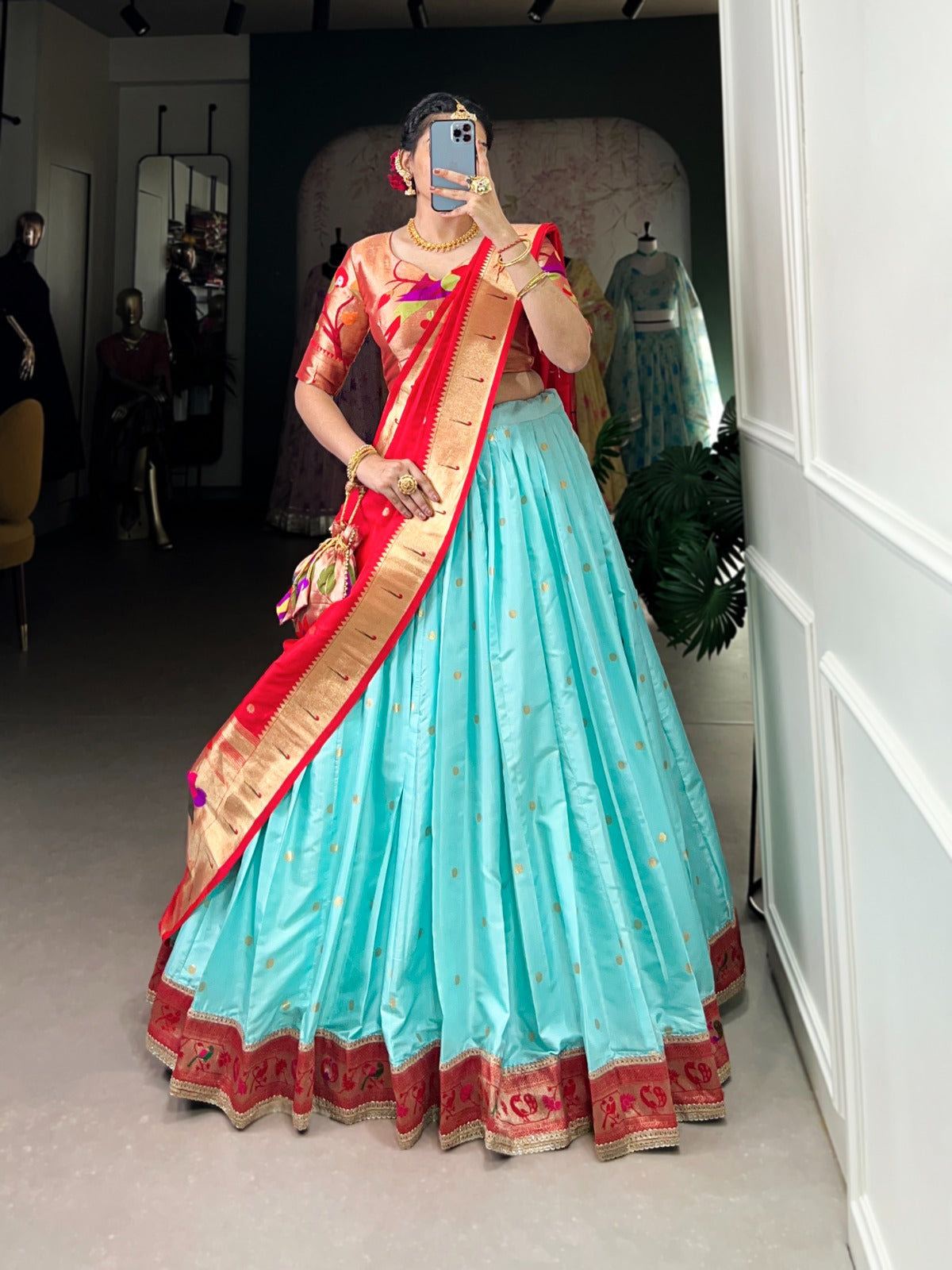Sky blue color jacquard silk lehenga choli with dupatta price 