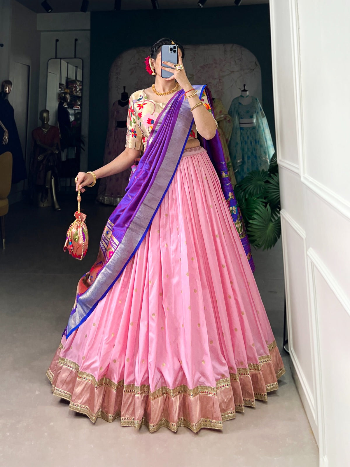 Light pink color jacquard silk lehenga choli for women