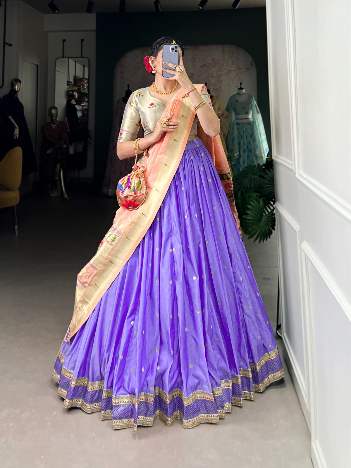 Blue color jacquard silk lehenga choli with dupatta price 